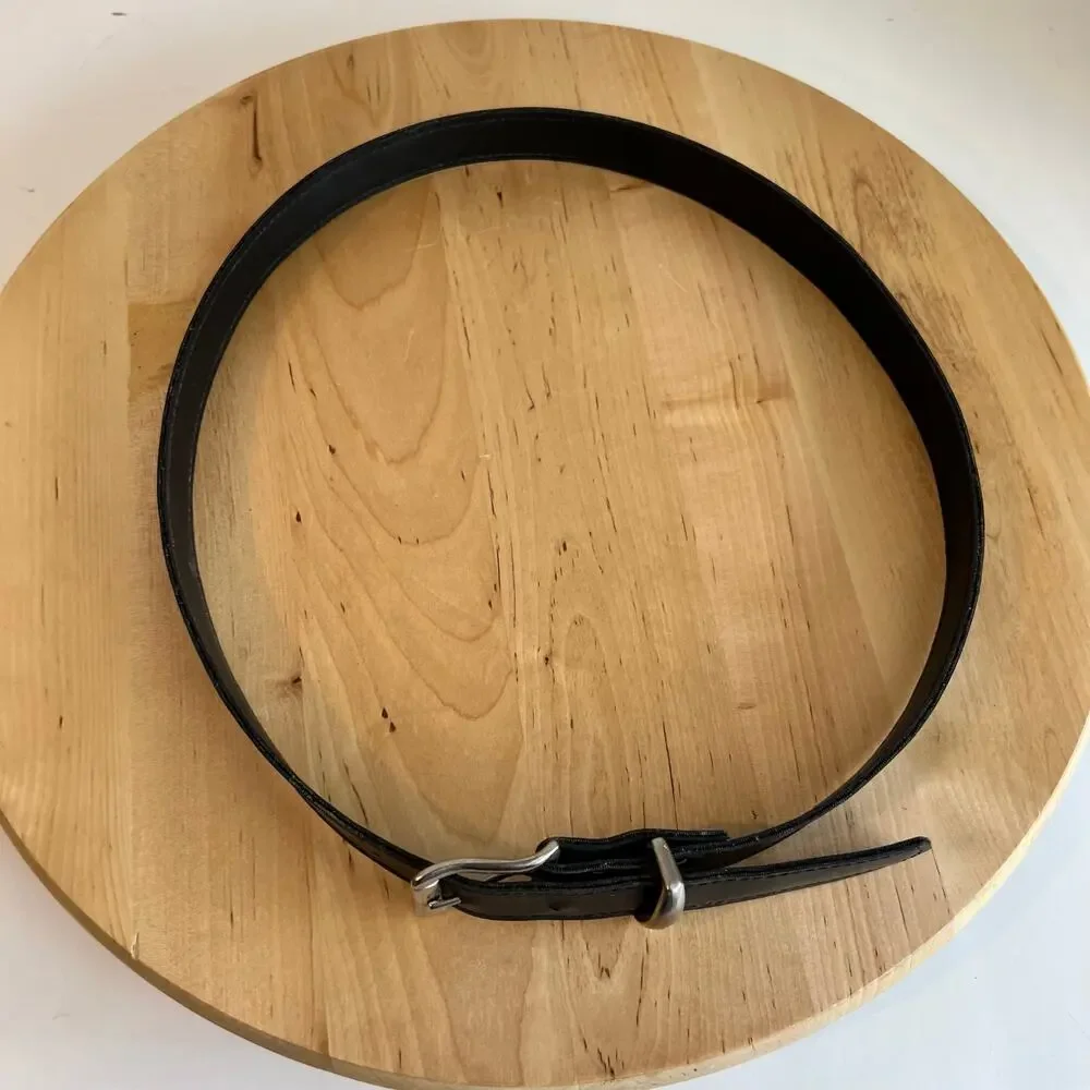 Vintage 90s Black Vegan Leather Silver Buckle Belt Size XS to Small